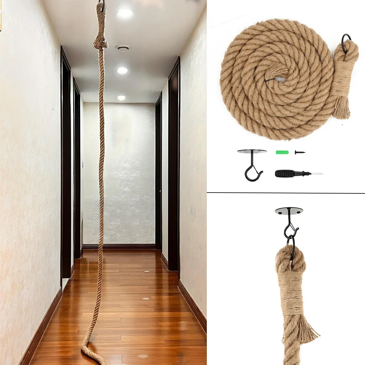 Estante de escalada para gatos, cuerda de escalada para gatos, cuerda de yute de 3m, cuerda de escalada montada en el techo para gatos, patillas, escaladores, juguetes para rascador de gatos - imagen 2