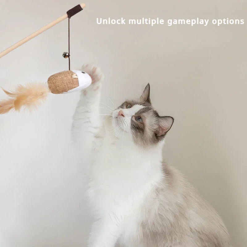 Varilla interactiva de madera para mascotas, juguete divertido para gatos, palo de punto de lino con Mini campana, accesorios para gatos, 1 unidad - imagen 3