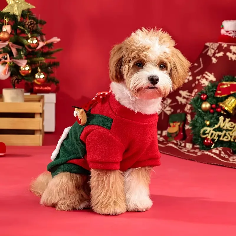 Traje de lana para perros pequeños y medianos, monos navideños para mascotas con decoración de Papá Noel y renos, - imagen 5