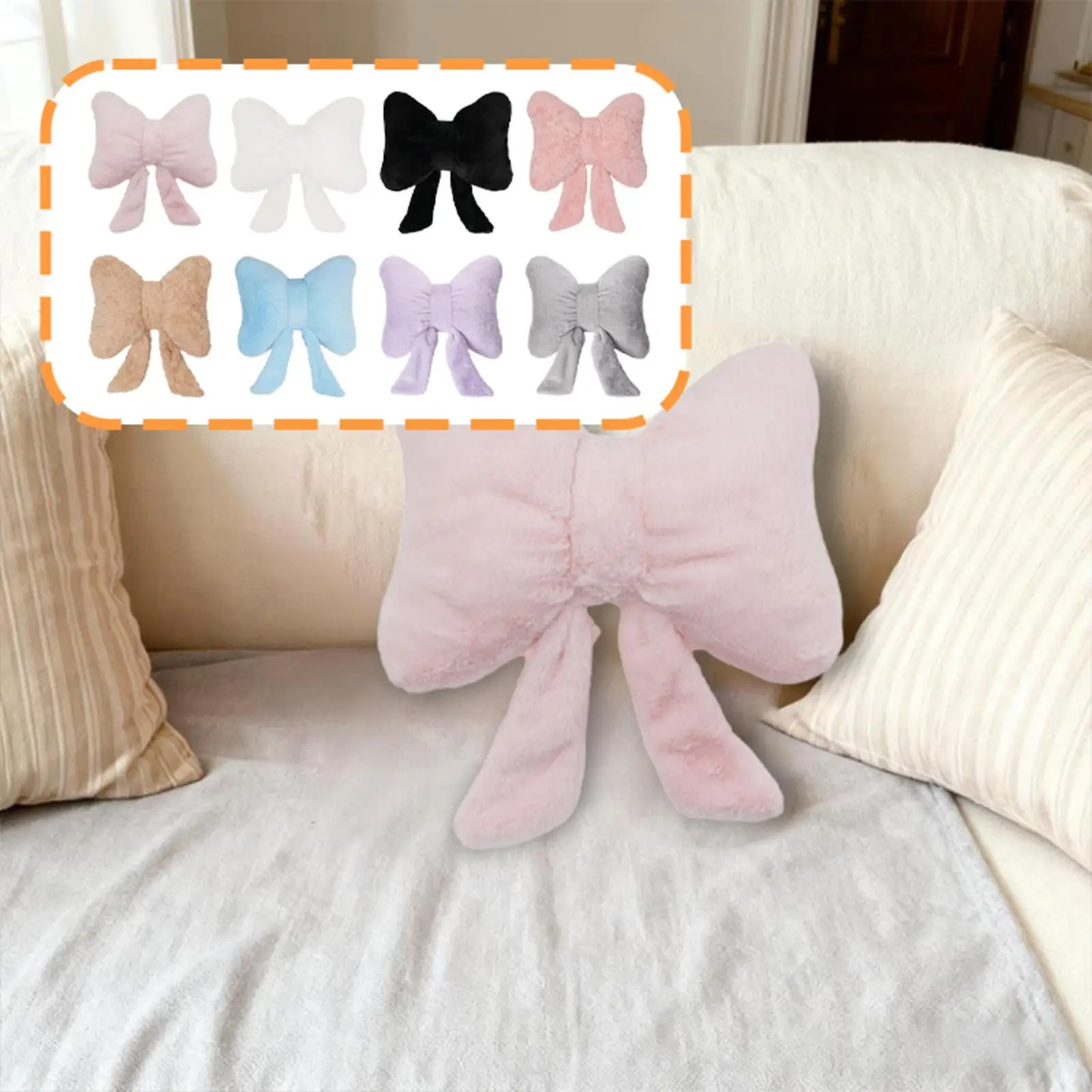 Almohada de felpa con lazo y inserto, cómoda almohada decorativa para coche, para sofá, cama, oficina - imagen 4