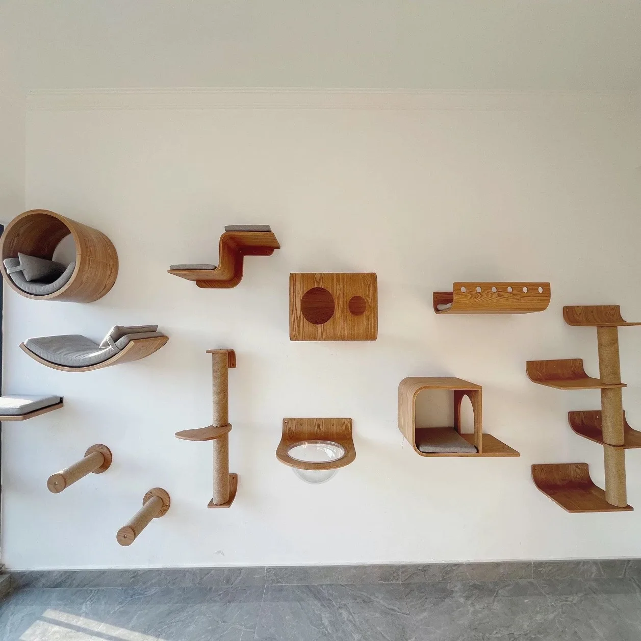 Juego de muebles de madera para gatos, hamaca de fieltro de árbol para gatos montada en la pared, casa para gatos, parque infantil de escalada - imagen 4