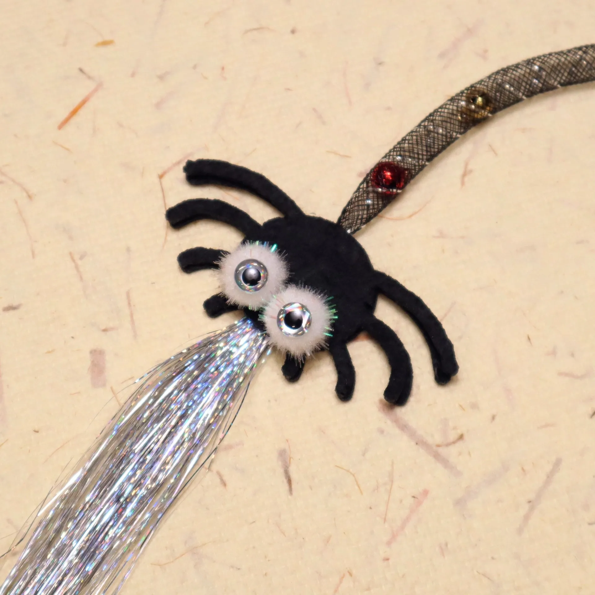Tubo de malla elástica, araña Artificial negra, juguete para gato, borla, palo de Teaser para gato, juguete para regalo para mascotas - imagen 2