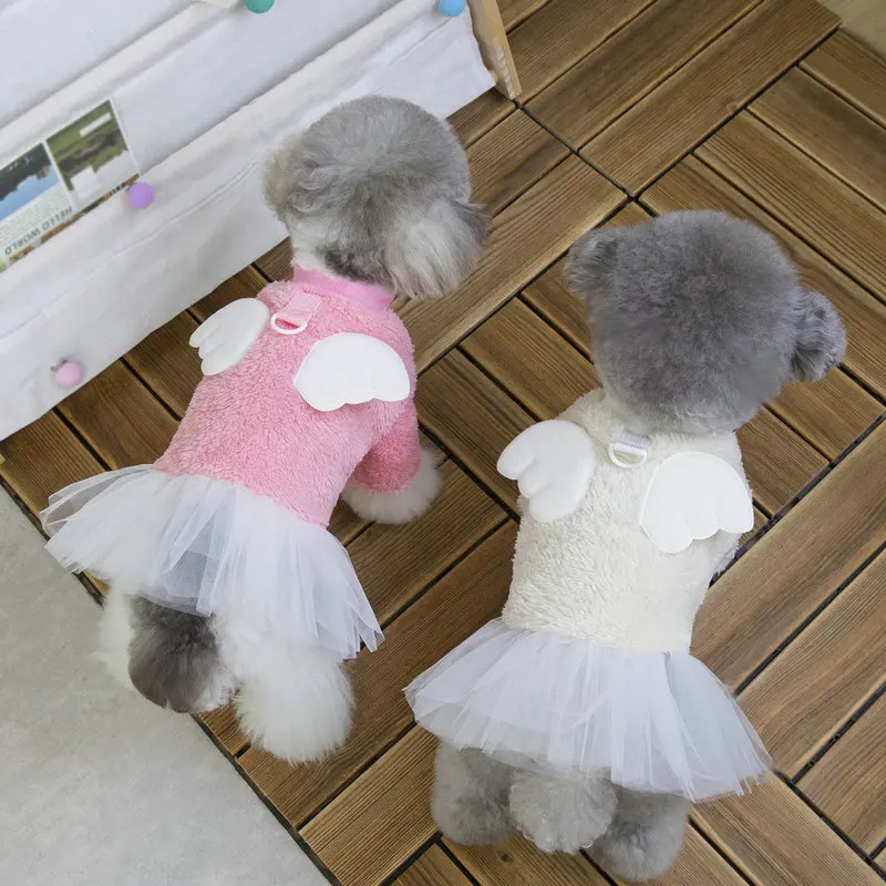 Vestido de felpa para mascotas de otoño e invierno, diseño de princesa con alas desmontables, ropa acogedora para perros pequeños y cachorros - imagen 2