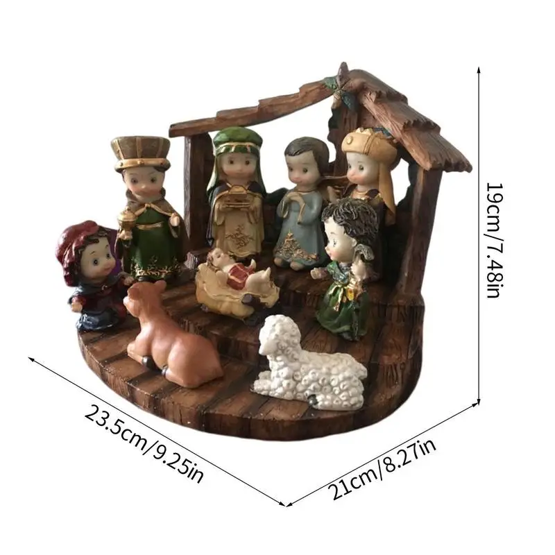Juegos de Natividad de resina de Navidad, figuritas de escena de nacimiento de Jesús, Kit de estatuas, 10 piezas con cadena estable y ligera, decoraciones navideñas - imagen 5