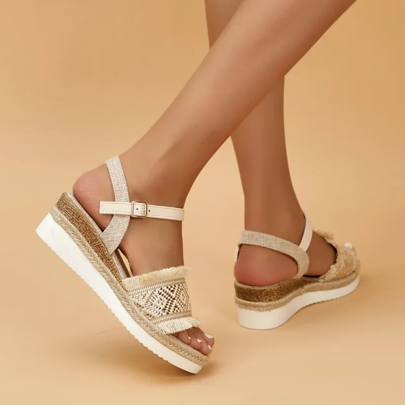 Sandalias Bohemias de alta calidad para mujer, Zapatos con plataforma, ligeros, informales, de cuña, para verano, 2023 - imagen 5