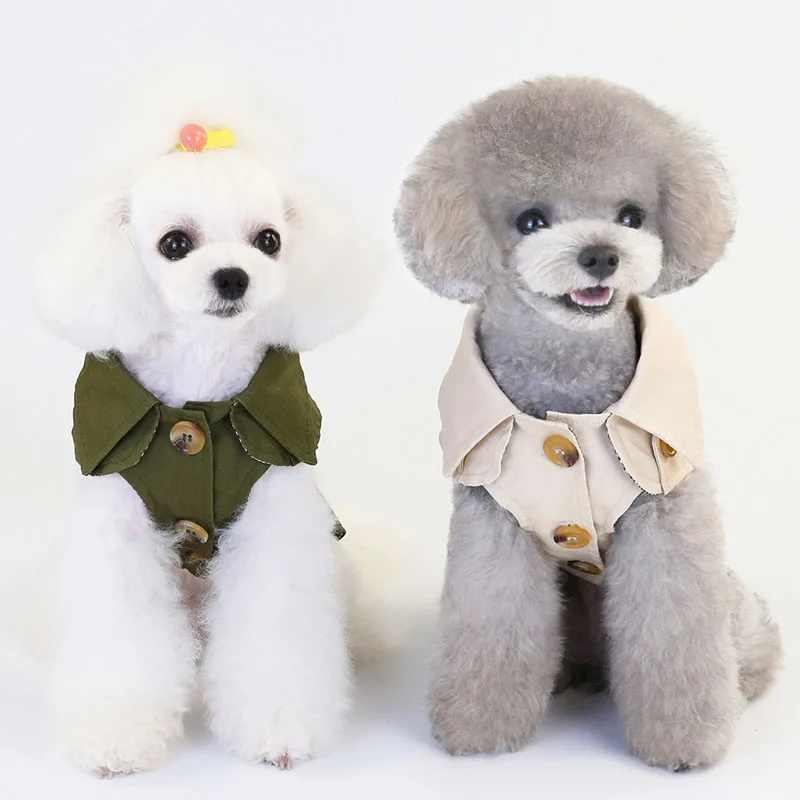 Abrigo para perros de estilo británico, chaqueta de manga corta, ropa para mascotas, gabardina verde Kahai para perros pequeños, ropa Yorkie Chiwawa XXL - imagen 3