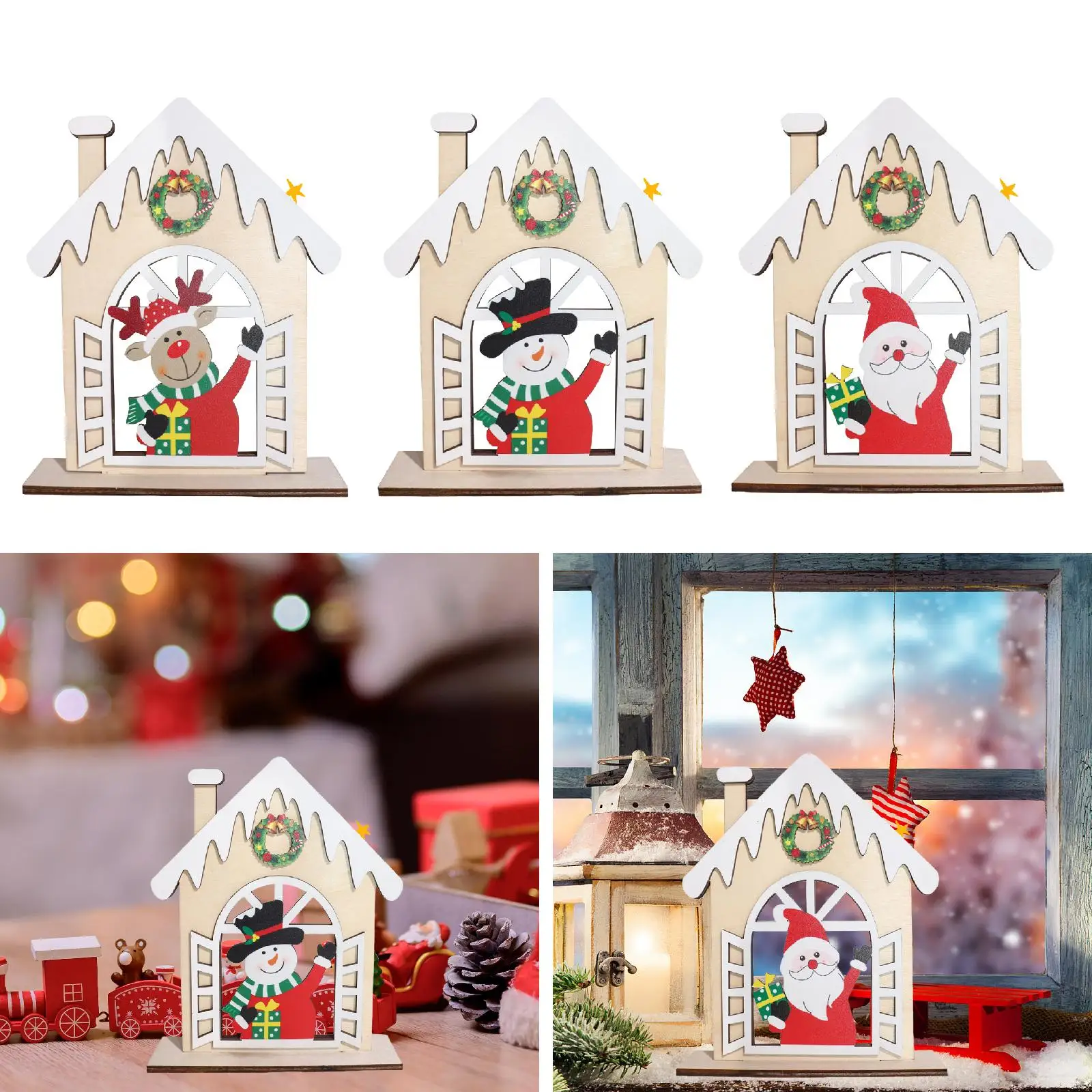 Decoración de mesa navideña, adorno de madera, placa coleccionable de mesa navideña para estantes, ventana, granja, comedor