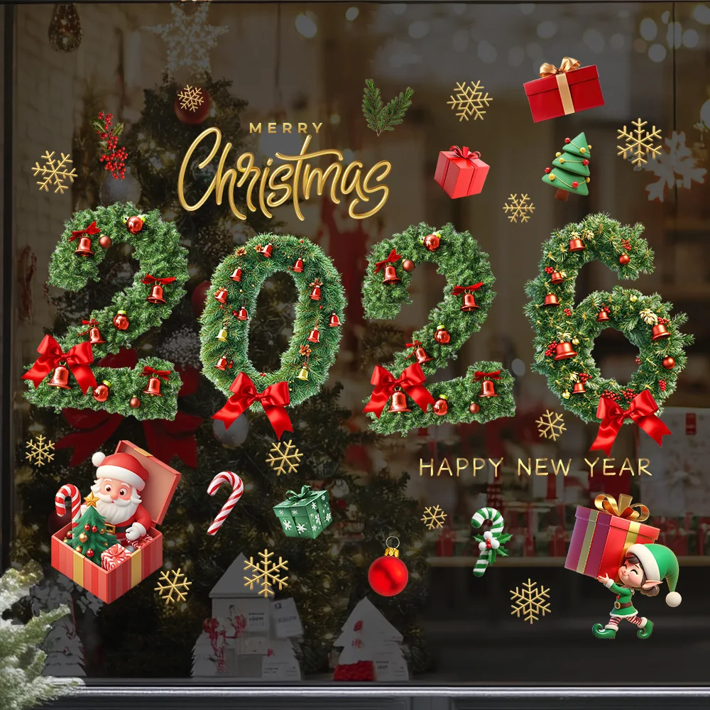 2026 pegatinas navideñas para ventana 3D Santa muñeco de nieve alce copo de nieve Feliz Navidad fiesta en casa decoraciones navideñas regalo de Año Nuevo - imagen 5