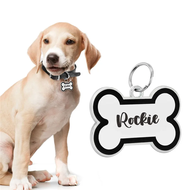 Etiqueta de identificación personalizada para mascotas, Collar de hueso de acero inoxidable, etiquetas de identificación para perros y gatos con grabado gratis - imagen 2