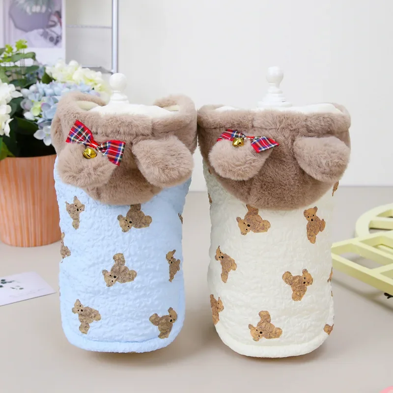 Suéter con capucha de felpa para cachorros, ropa cálida de invierno para mascotas con hebilla para perros pequeños, sudaderas de Pomerania Yorkie mascotas - imagen 2