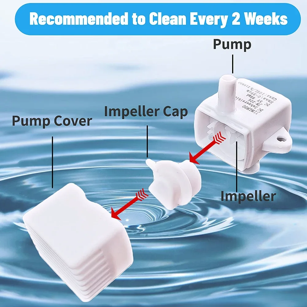 Bomba de agua con luz LED para mascotas, fuente de agua de 5V con USB, accesorios de Motor de repuesto para gatos, tazón para beber, dispensador de agua para perros - imagen 3