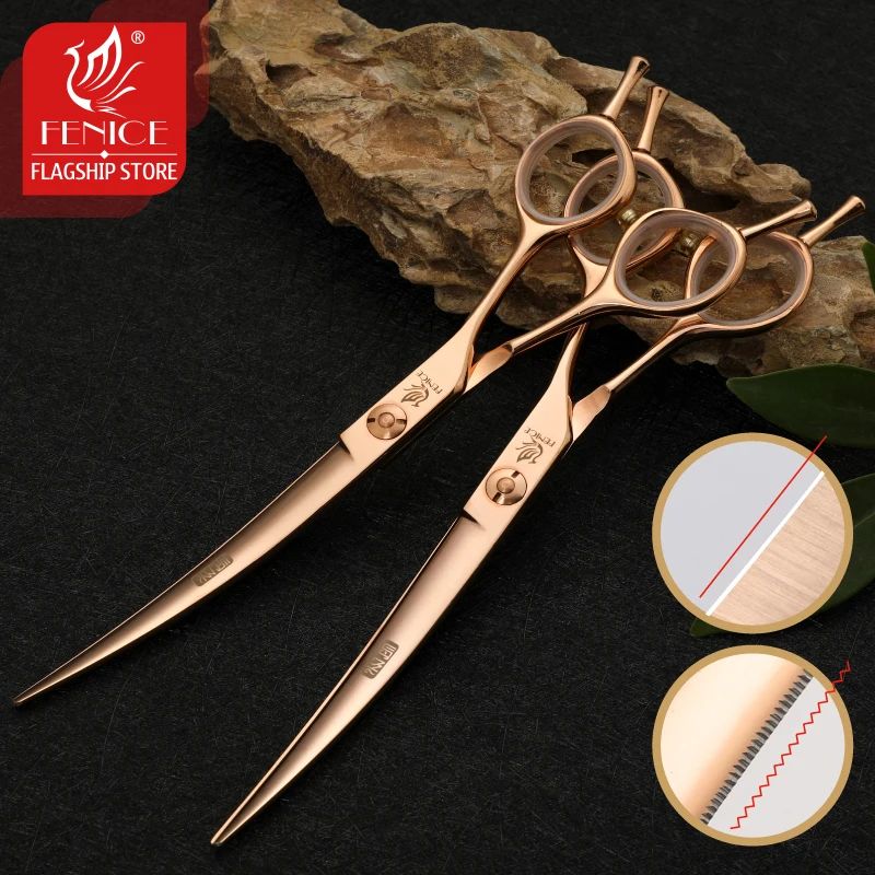 Fenice-tijeras profesionales de aseo curvadas para mascotas, hoja dentada con sierra, tijeras para mascotas, tijeras para perros y gatos, 6,5/7 pulgadas, JP440C - imagen 4