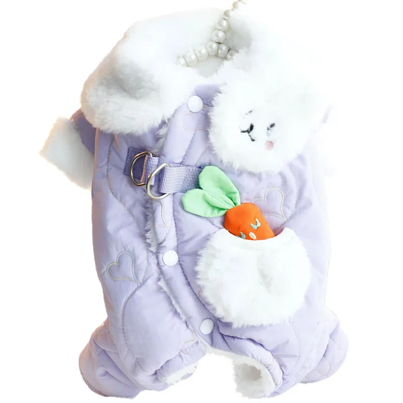 Ropa para perros, abrigo de algodón grueso para envolver el vientre, Chaqueta de algodón de Estilo Princesa para perros pequeños, ropa de peluche para invierno y otoño - imagen 5