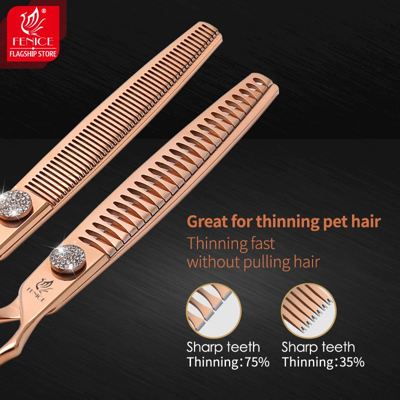 Fenice JP440C-Juego de tijeras para el cuidado de mascotas, 7/7,5/8 pulgadas, rectas, curvadas, más finas, para peluquero canino - imagen 3