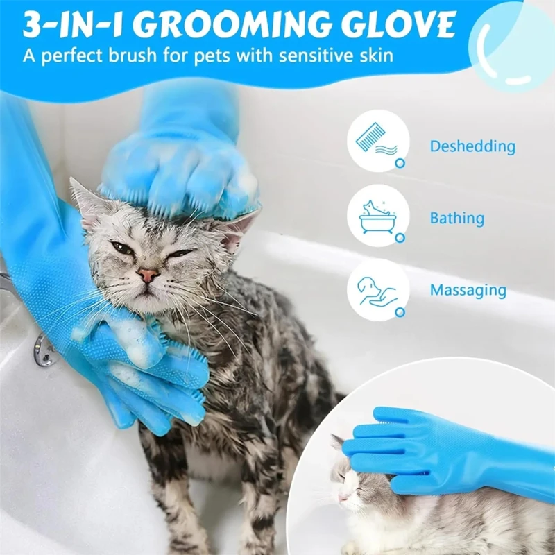 Guantes de limpieza para el cuidado de mascotas, guante de champú para baño para perros y gatos, limpiador mágico para lavavajillas, guante de silicona para depilación de perros - imagen 3