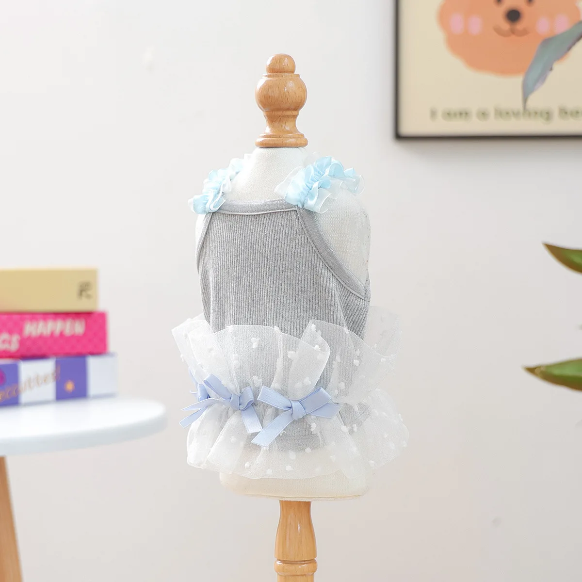 Chaleco con correa de encaje para mascotas, ropa cómoda para perros y gatos pequeños, chaleco con correa de malla de burbujas, ropa para cachorros, primavera y otoño - imagen 4