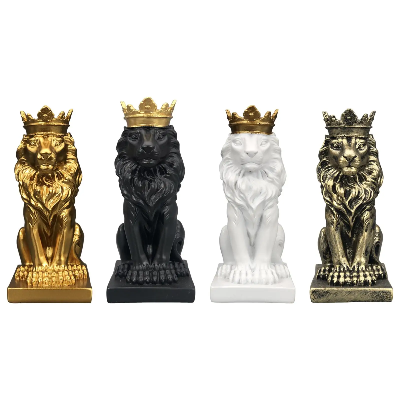 Lion with Crown Figurine Tabletop Ornament Handicraft Height 14.5cm Handmade Craft for Home Office Lightweight Multifunctional