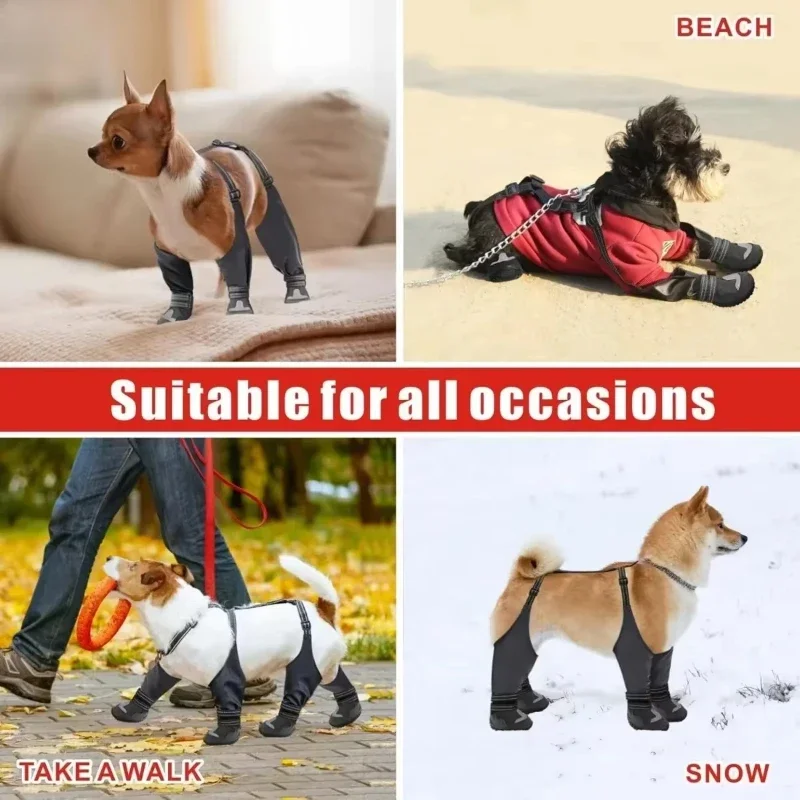 Botas impermeables para perros, zapatos antideslizantes con tirantes para caminar, botas universales para mascotas pequeñas y medianas para exteriores, largas con correa, suministros para cachorros - imagen 4