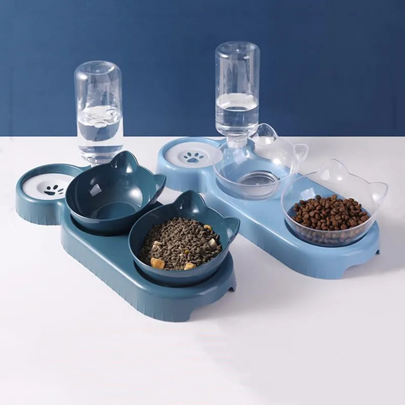 Comedero automático de Material plástico para gatos, cuenco de comida para perros con soporte elevado para beber, plato doble, suministros para gatos - imagen 4