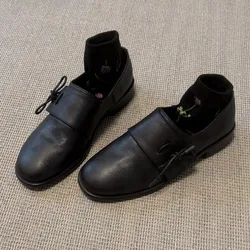 Mocasines de cuero para perro: calzado plano cómodo suave de otoño