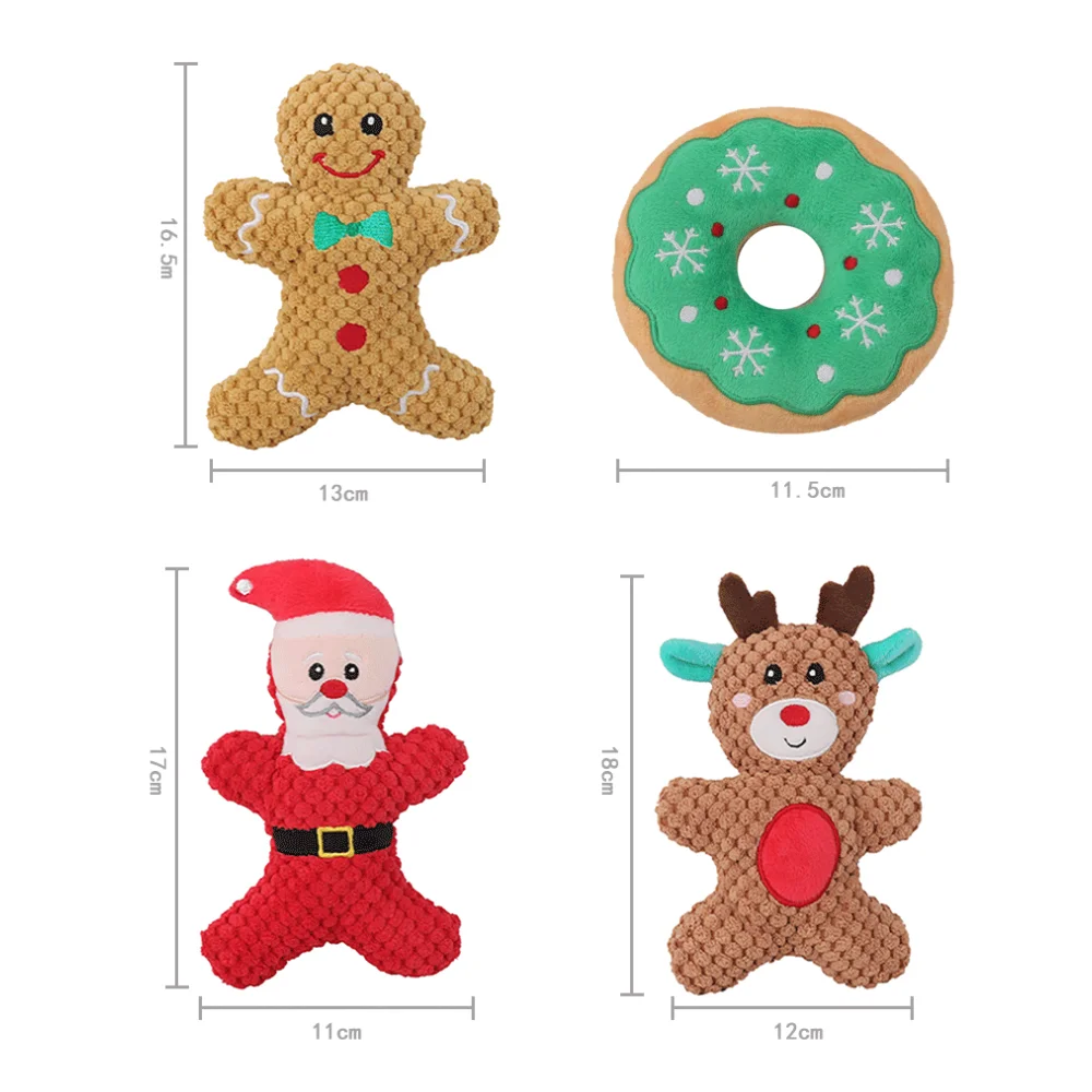 Juguete de Navidad para masticar con ruido de peluche para perros, Papá Noel, alce, hombre de jengibre, Donut, gato, perro, serie navideña, juguete para perros de dibujos animados, juguete de peluche con chirrido - imagen 4