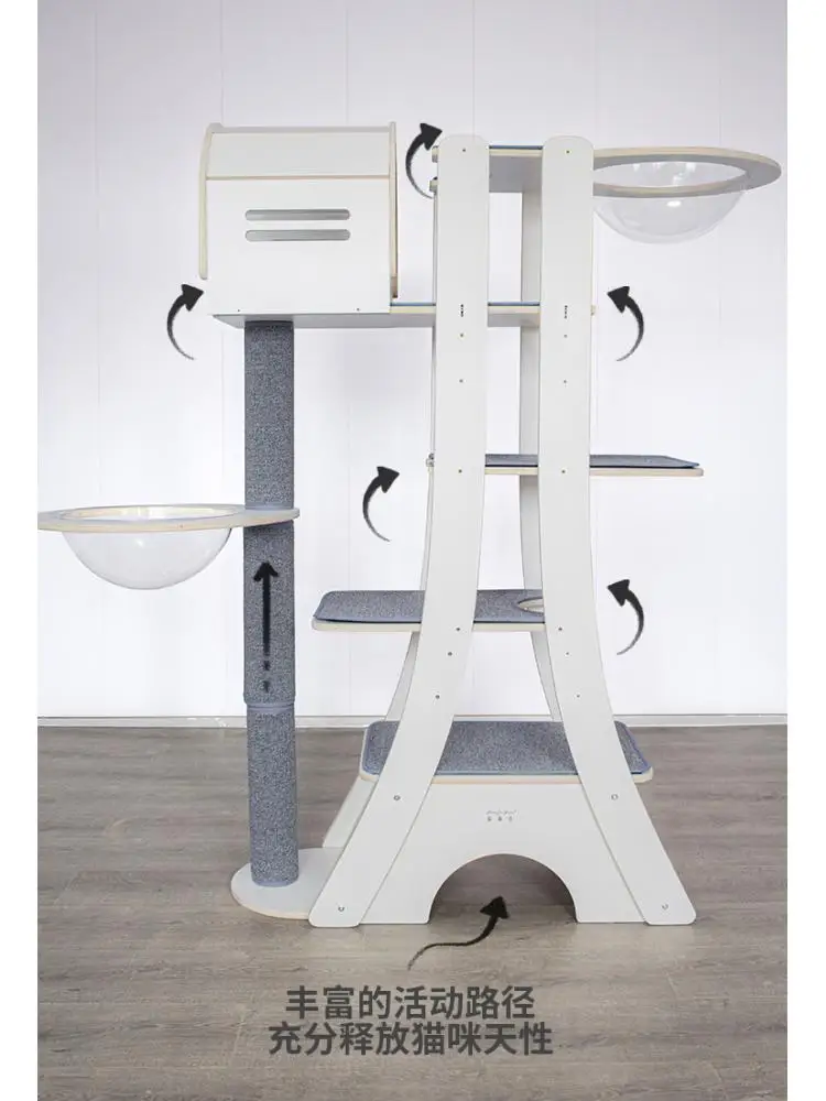 Marco de escalada de gato de madera maciza de lujo grande, arena, tipo de configuración, estante estable, tobogán - imagen 4