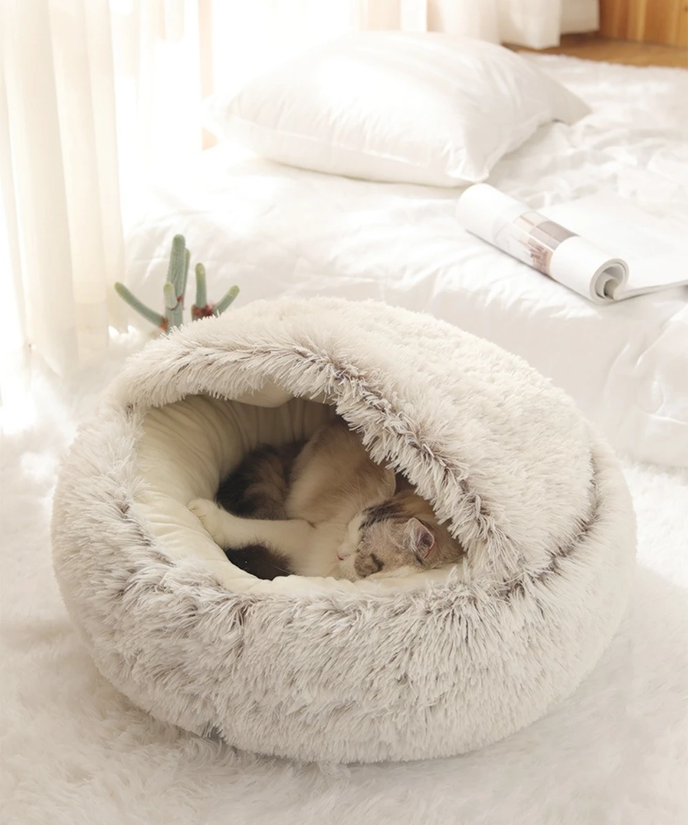 Cama nido acolchada para gatos, felpa suave y abrigo cálido - imagen 3