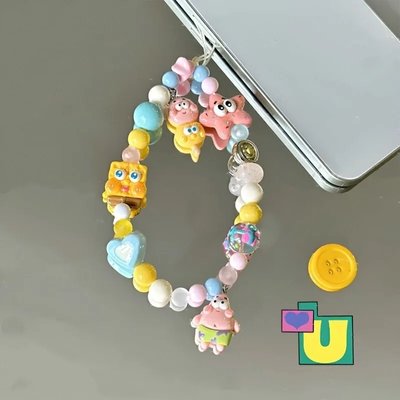 Bob Esponja Patrick Star teléfono cordón correa colgante dibujos animados Anime bolsa decoración mujeres Kawaii coche llavero correa de muñeca portátil - imagen 3