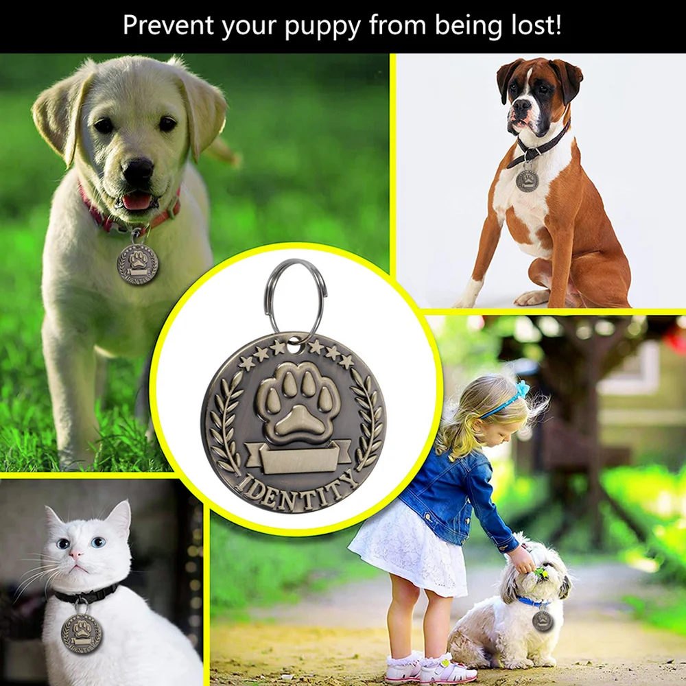 Etiqueta de identificación de mascotas grabada personalizable para perros y gatos, etiquetas de placa de identificación de Collar de perro con número de dirección antipérdida personalizado - imagen 3