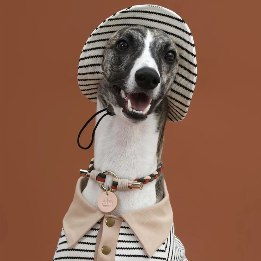Polo a rayas con sombrero para Greyhound, abrigo de algodón suave de manga larga, traje para medios pequeños, perros Whipbit grandes, primavera y verano - imagen 5