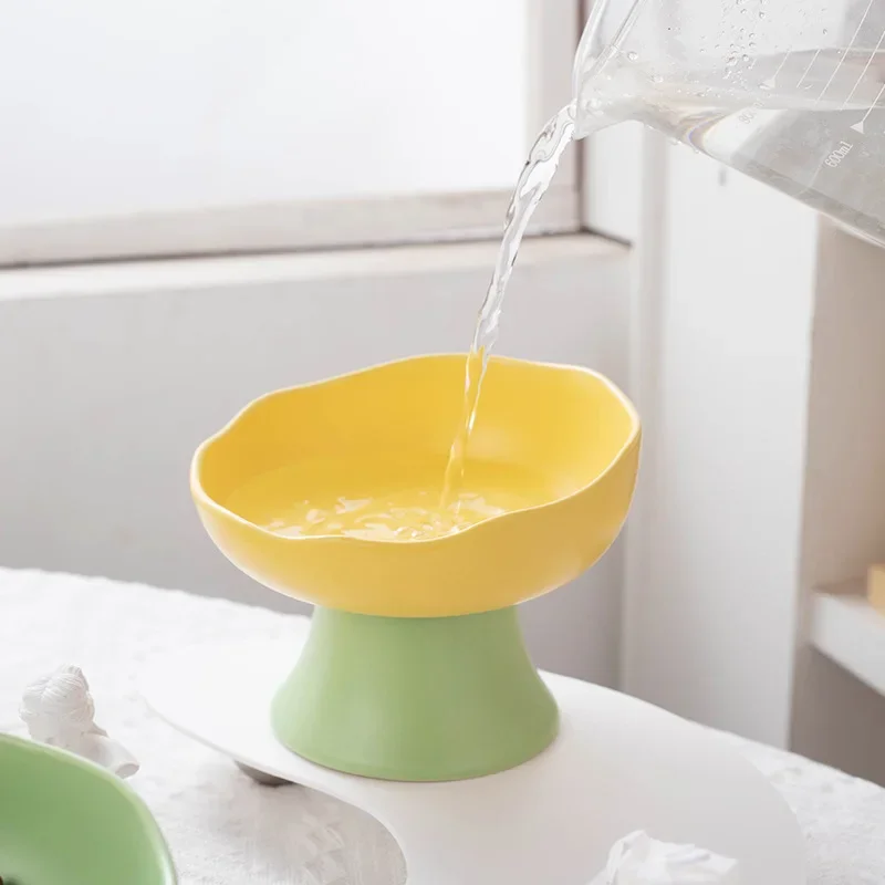 Accesorios bonitos para perros, cuenco de comida para mascotas de cerámica de Color gelatina, gran capacidad, protección del cuello del pie alto, alimentador duradero y seguro para perros y gatos - imagen 5