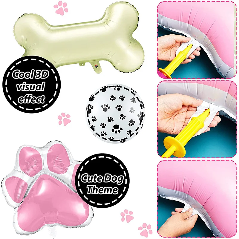 Globos grandes para fiesta de perros, decoraciones, pancarta, festivales para mascotas, suministros para fiestas, globos de aluminio para huesos de pata, decoraciones de cumpleaños para mascotas
