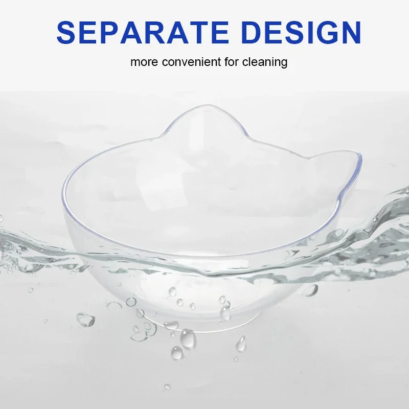 Cuenco de alimentación de plástico transparente para gatos, alimentador de agua y comida para mascotas, soporte elevado, Boca de inclinación, suministros para gatitos - imagen 3