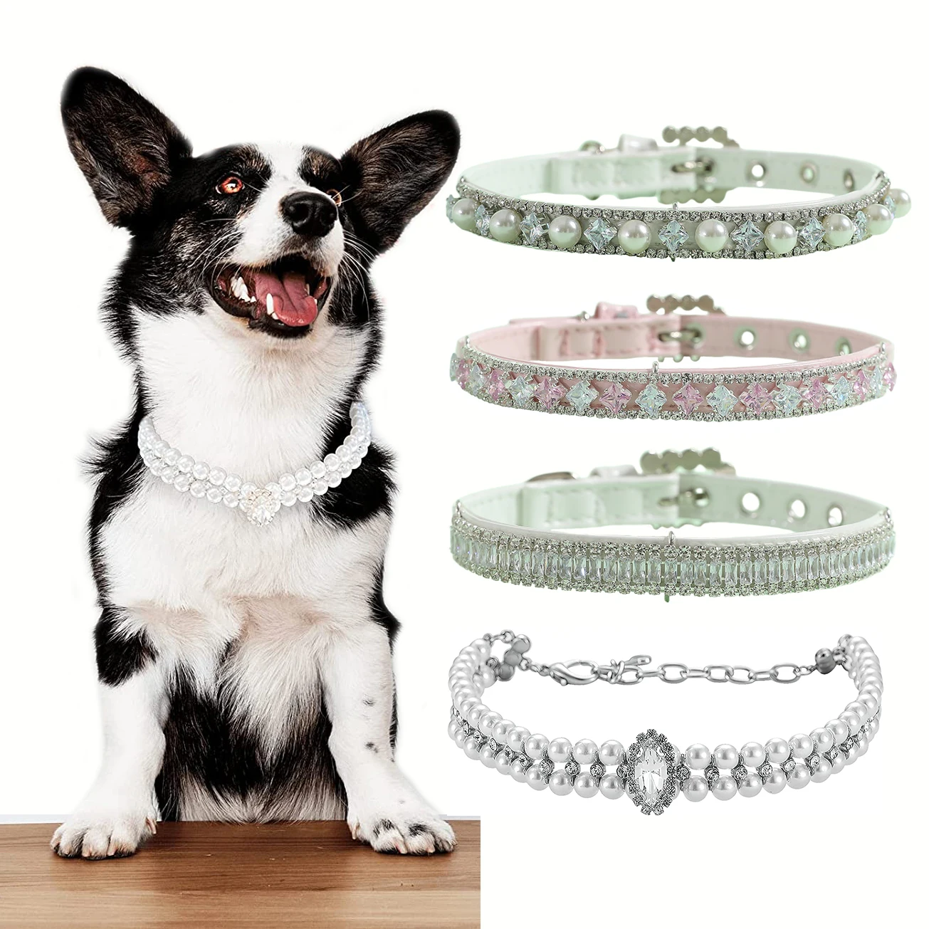Collar de lujo con diamantes de imitación para cachorros pequeños, Collar para gatos, joyería de cristal ostentoso, accesorios para mascotas, Collar de boda con diamantes de princesa - imagen 4
