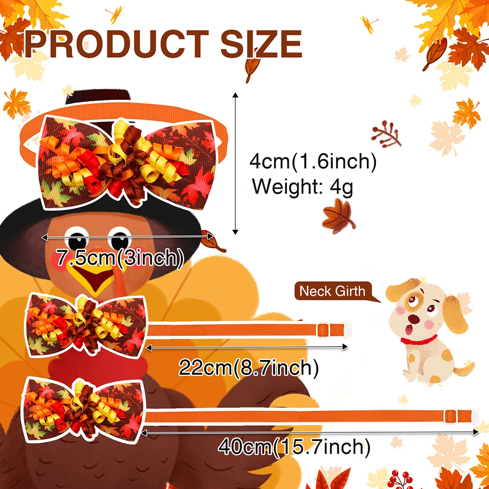 50/100 Uds. Pajarita para perro de Acción de Gracias, Collar de pajarita para perros y gatos, productos de aseo, accesorios de moda para perros, suministros para mascotas - imagen 4