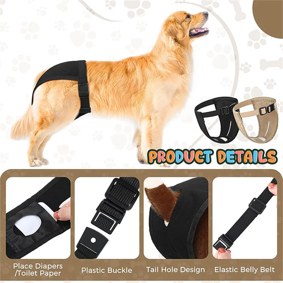 Bragas para perros femeninos, pantalones fisiológicos sanitarios menstruales ajustables para mascotas en calor, pañales reutilizables para perros pequeños, medianos y grandes - imagen 3