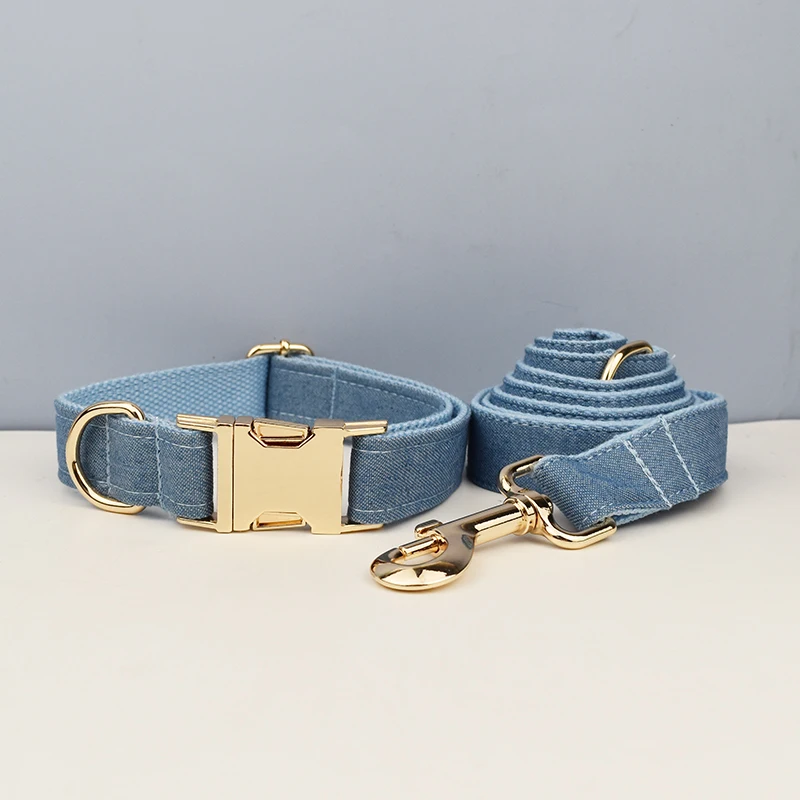 Conjunto de arnés y lazo para perro, Collar de algodón suave con logotipo de diseño personalizado, azul, accesorios para mascotas, alta calidad - imagen 4