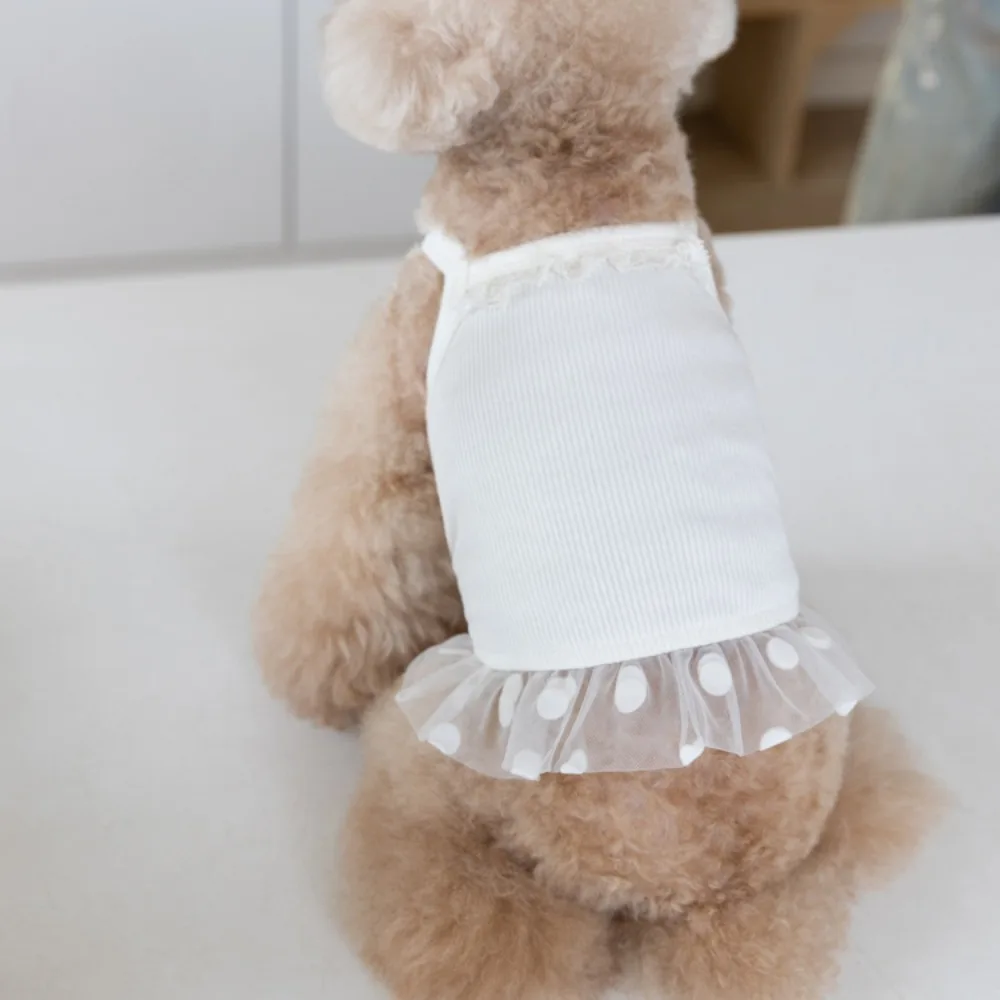 Falda esponjosa de malla de primavera para mascotas, camisola cómoda y fresca de lunares, chaleco para mascotas, ropa para perros y gatos, perros pequeños - imagen 4