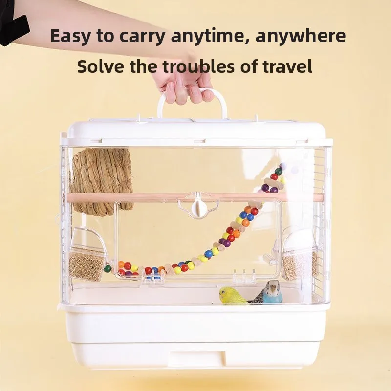 Jaula de acrílico transparente para pájaros, jaula de visualización canaria portátil para loros y periquitos, alambre grande para el hogar, Villa para pájaros, suministros para cría de mascotas - imagen 4