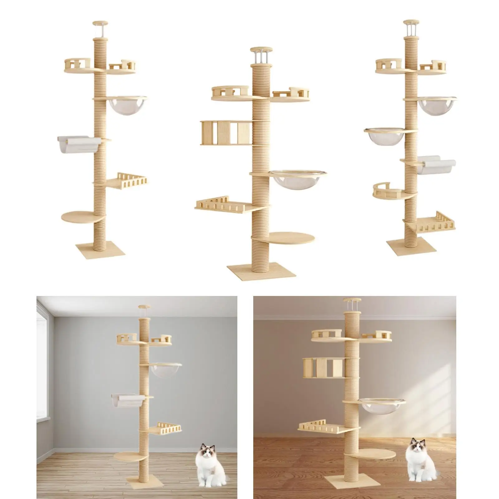 Marco de escalada de árbol para gatos de piso a techo, condones de torre de madera DIY para gatito - imagen 5