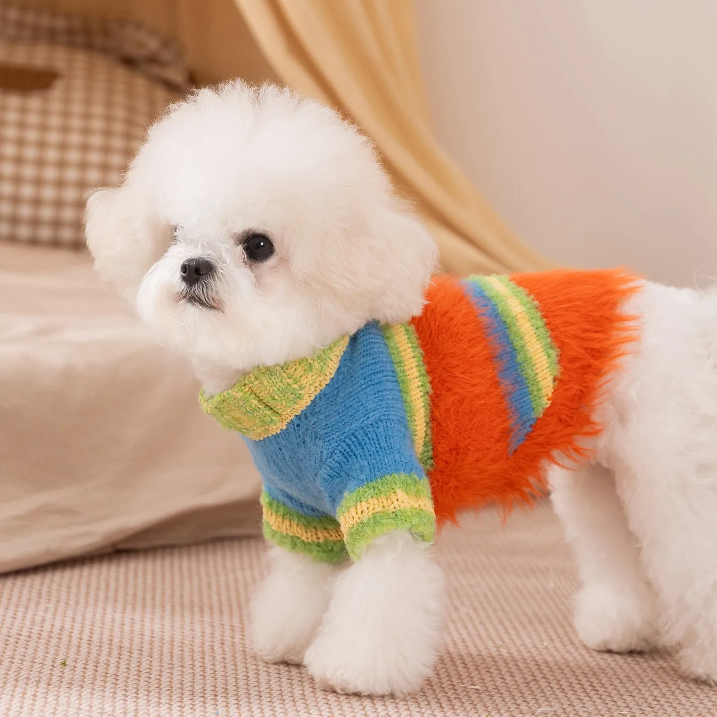 Suéter de punto a rayas para perros de dos patas – base peluche otoño - imagen 3