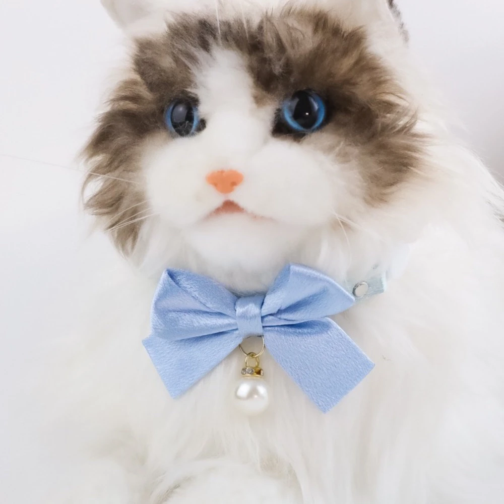 Collar de lazo elegante de satén con perlas para perros y gatos - imagen 3