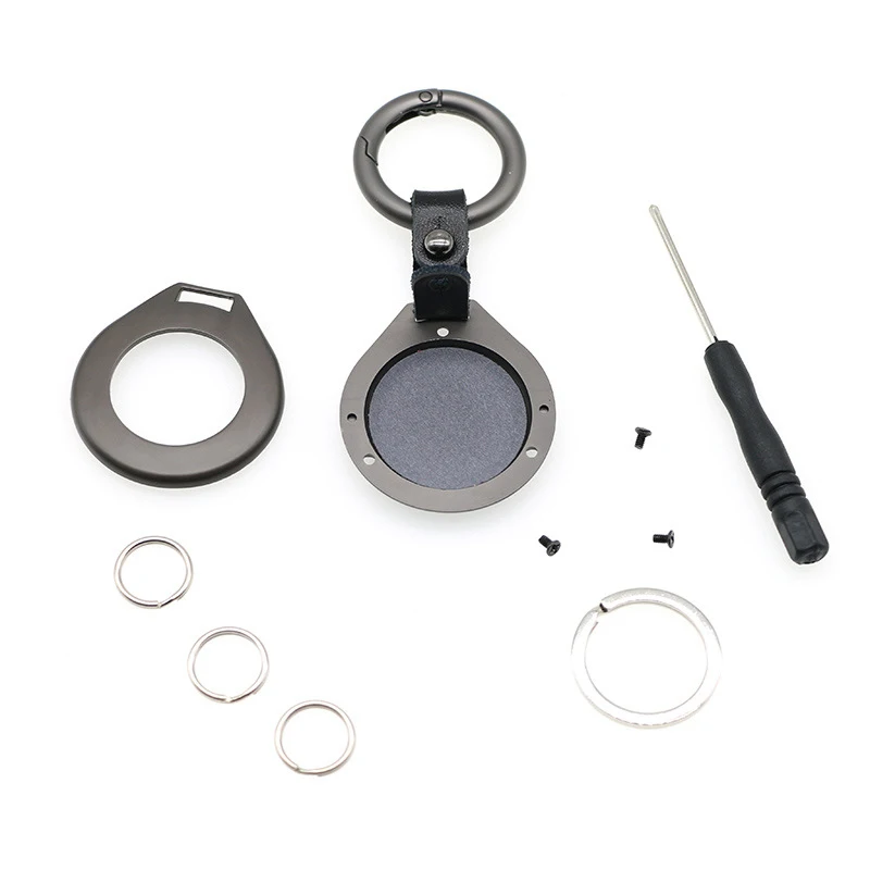 Funda de Metal de alta calidad para Apple Airtags, funda protectora para localizador de Apple, dispositivo antiarañazos con llavero de cuero - imagen 5