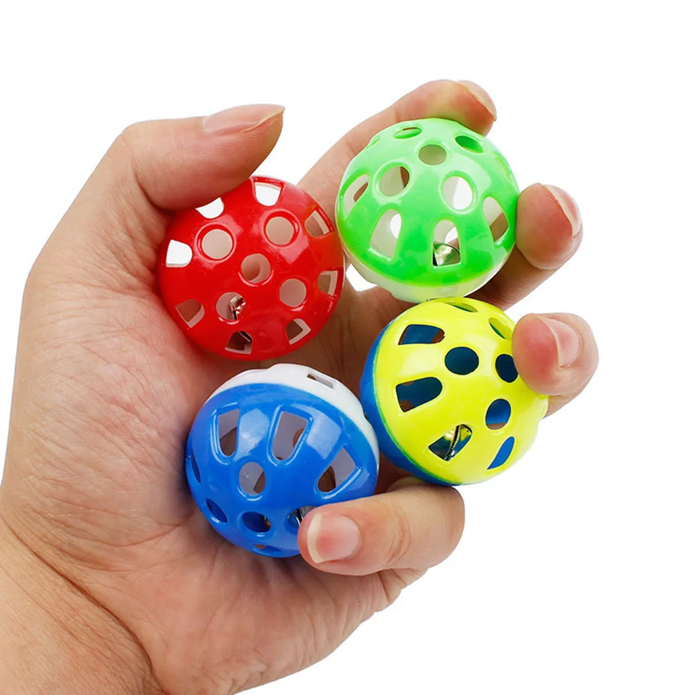 Pelotas de juguete para gatos con campana, bolas huecas de plástico interactivas, juguetes multicolores para mascotas para gatos, suministros divertidos para masticar gatitos - imagen 2