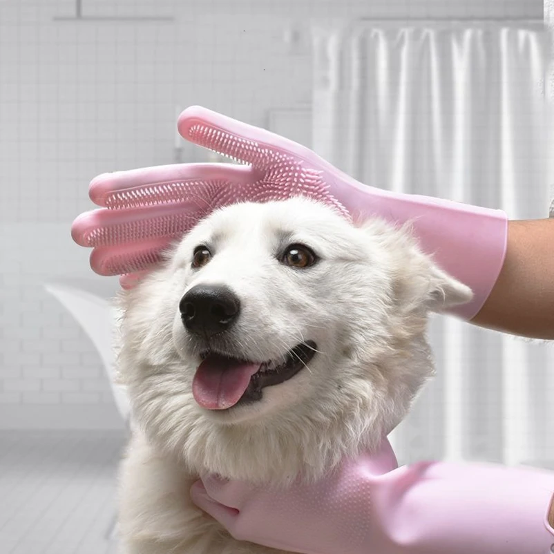 Guantes de baño para el cuidado de mascotas, champú de baño para perros y gatos, limpiador de masaje mágico, guante de depilación de silicona