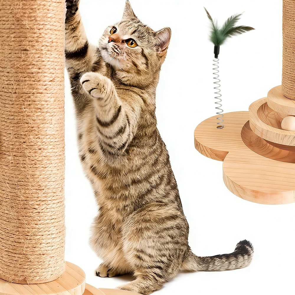 Torre rascadora para gatos de sisal y madera maciza con juguetes - imagen 5