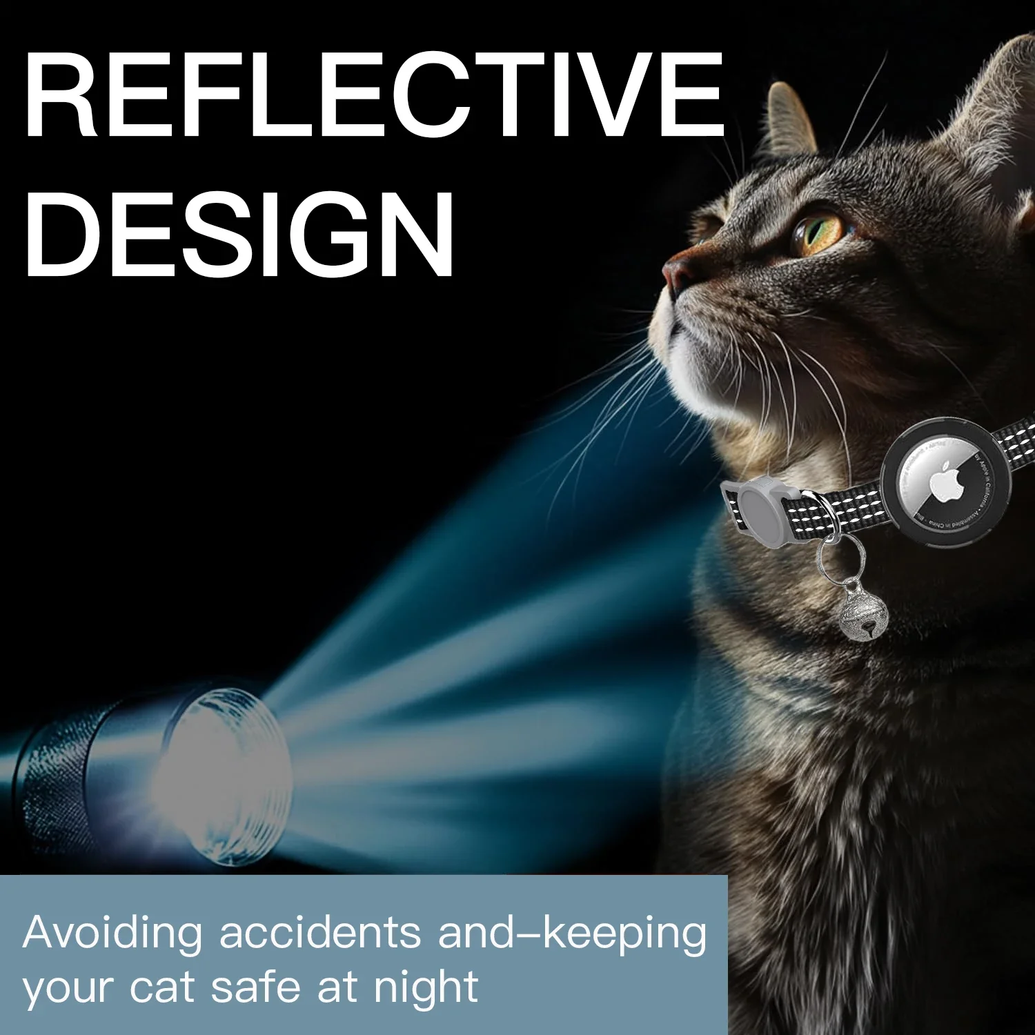 Para Apple Tag Collar de gato Breakaway, Collar de gatito reflectante con etiqueta de aire y campana, hebilla de seguridad ajustable para gatos de niña y niño - imagen 3