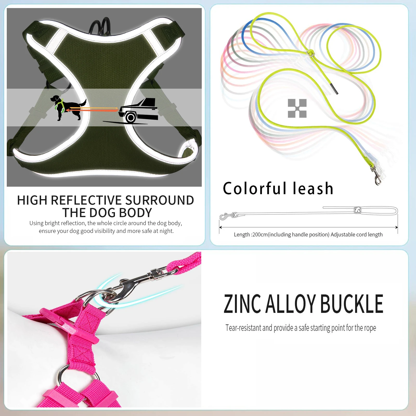 Conjunto de arnés ajustable para mascotas, correa reflectante y transpirable para caminar al aire libre, accesorios para perros pequeños y medianos - imagen 3