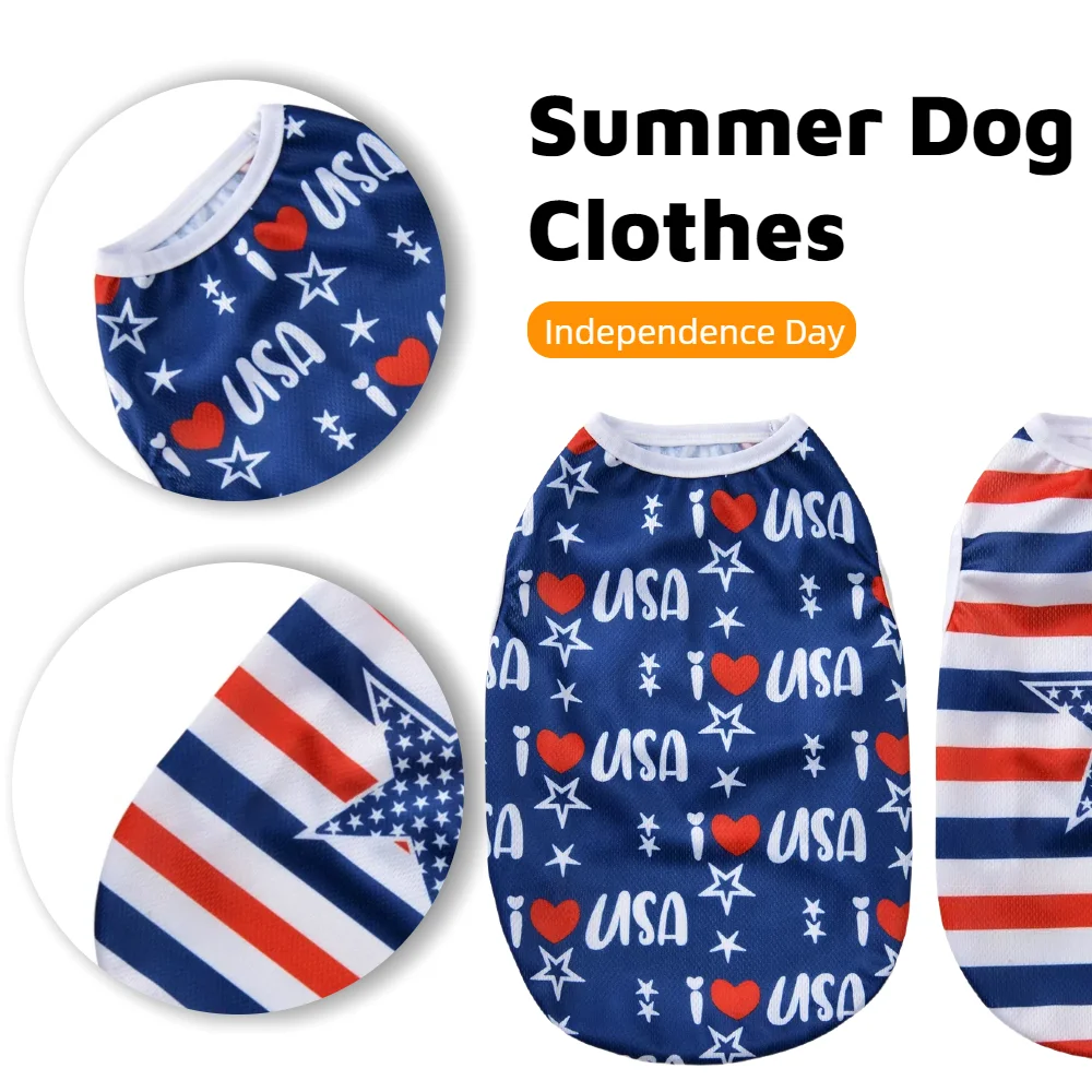 Ropa transpirable de verano para perros pequeños y grandes, chaleco para gatos, camiseta para el Día de la independencia del 4 de julio, ropa para cachorros, abrigo de Yorkshire - imagen 2