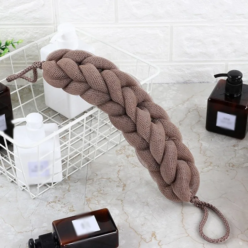 Esponja de espalda larga y elástica con asas de cuerda, esponja de malla para ducha de baño, exfoliante corporal, depurador de espalda para hombres y mujeres, Spa en casa - imagen 2